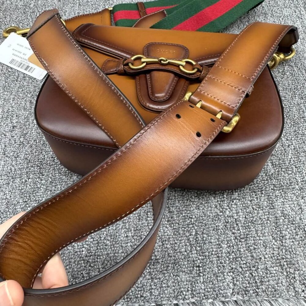 GUCCI Lady Web Brown Leather Shoulder Bag 875-041025 - Picture 7 of 14